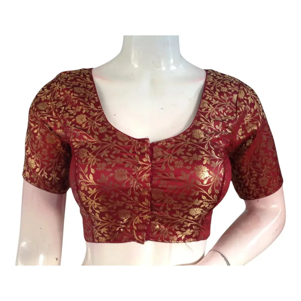 Versatile Maroon Color Brocade Silk Blouse - Ready Made - D3blouses