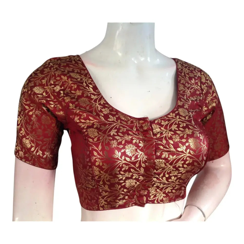 Versatile Maroon Color Brocade Silk Blouse - Ready Made - D3blouses