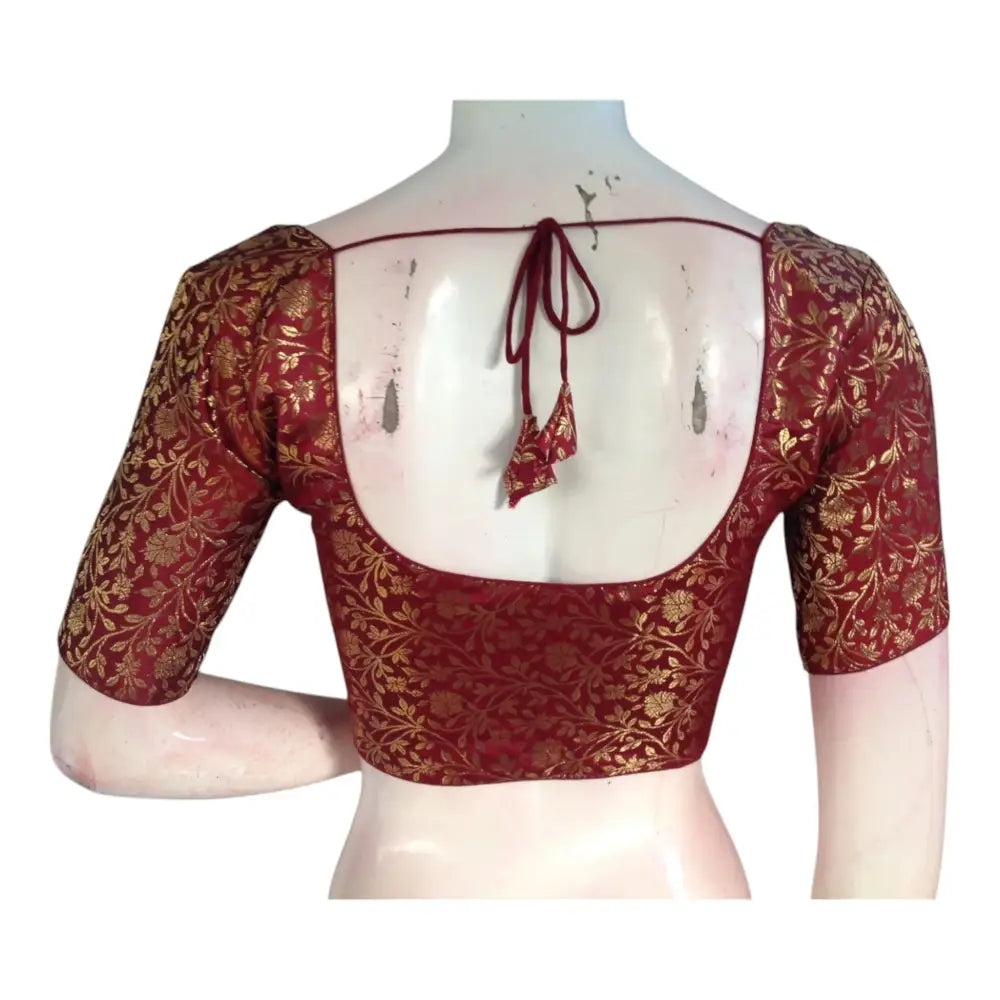 Versatile Maroon Color Brocade Silk Blouse - Ready Made - D3blouses