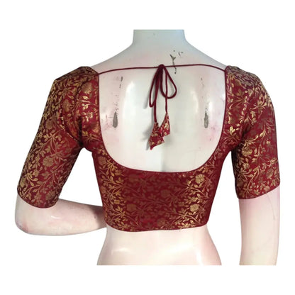Versatile Maroon Color Brocade Silk Blouse - Ready Made - D3blouses