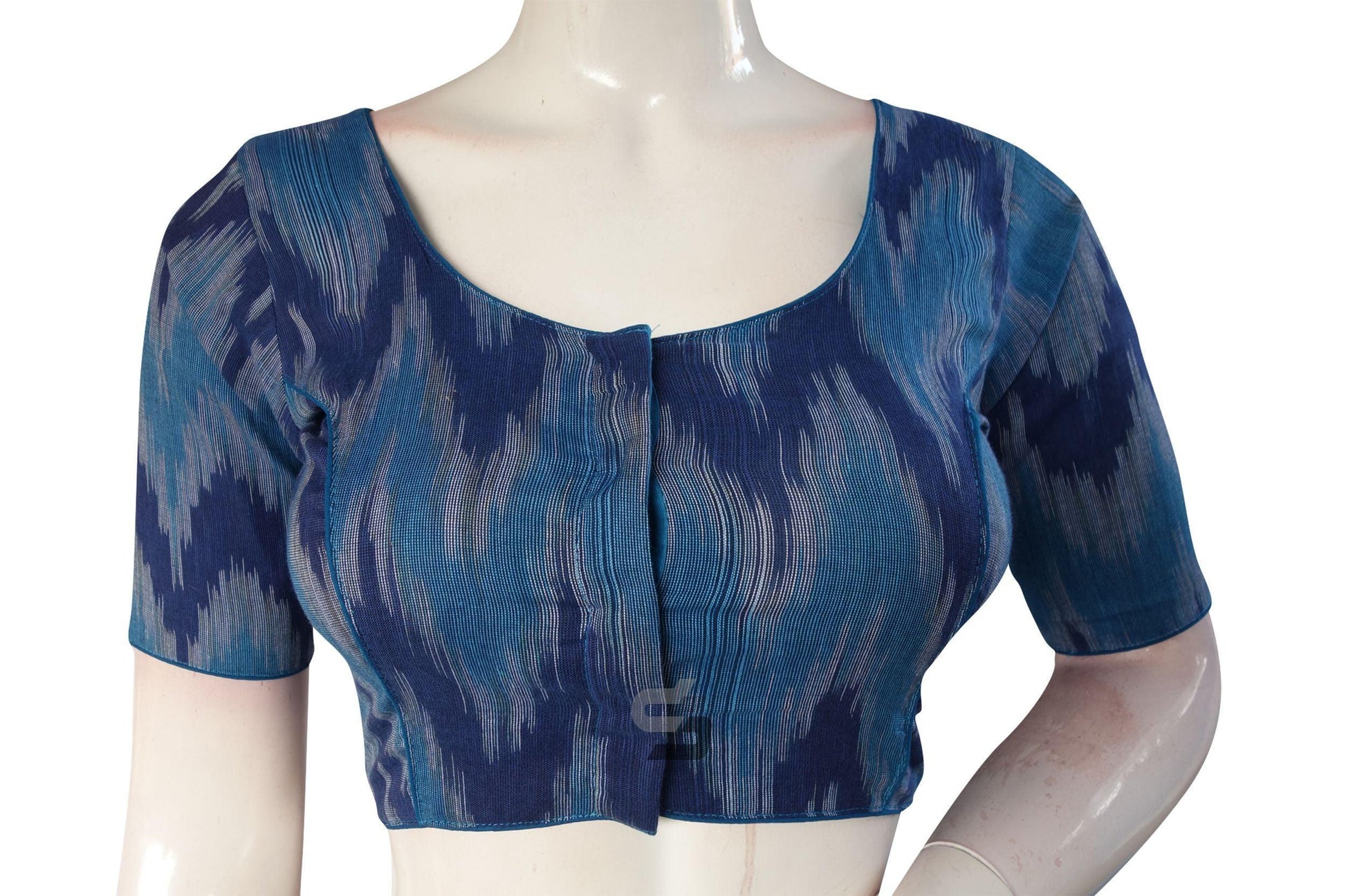 Vibrant Blue Multi-Color Ikkat Cotton Readymade Saree Blouse - Stylish Ethnic Attire - D3blouses