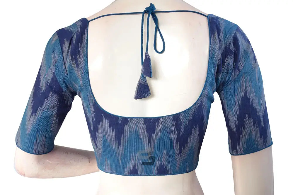 Vibrant Blue Multi-Color Ikkat Cotton Readymade Saree Blouse - Stylish Ethnic Attire - D3blouses