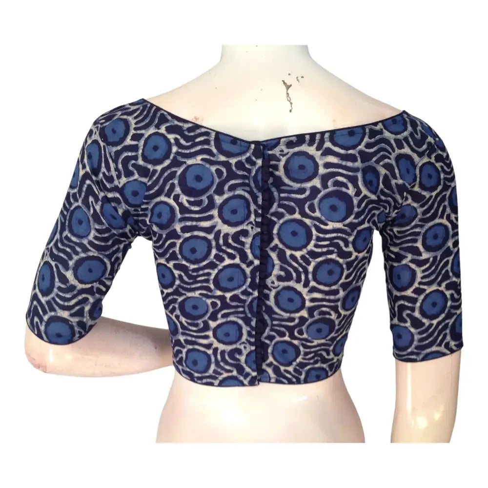 Vibrant Indigo Blue High Neck Saree Blouse | Ready made | Handcrafted in India - D3blouses