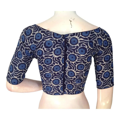 Vibrant Indigo Blue High Neck Saree Blouse | Ready made | Handcrafted in India - D3blouses