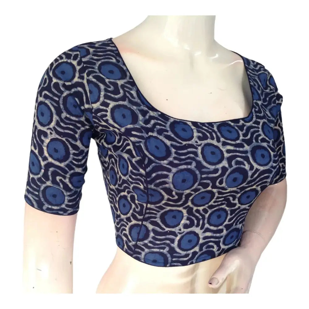 Vibrant Indigo Blue High Neck Saree Blouse | Ready made | Handcrafted in India - D3blouses