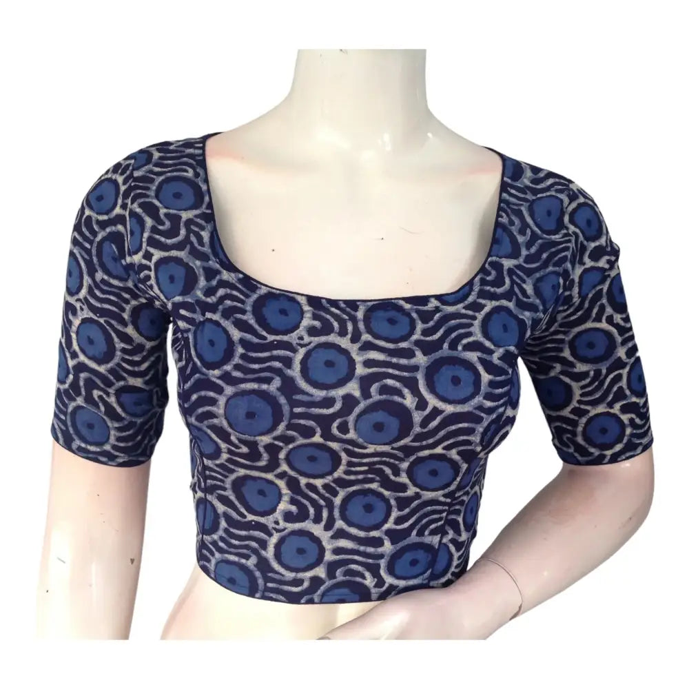 Vibrant Indigo Blue High Neck Saree Blouse | Ready made | Handcrafted in India - D3blouses