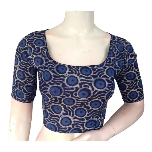 Vibrant Indigo Blue High Neck Saree Blouse | Ready made | Handcrafted in India - D3blouses