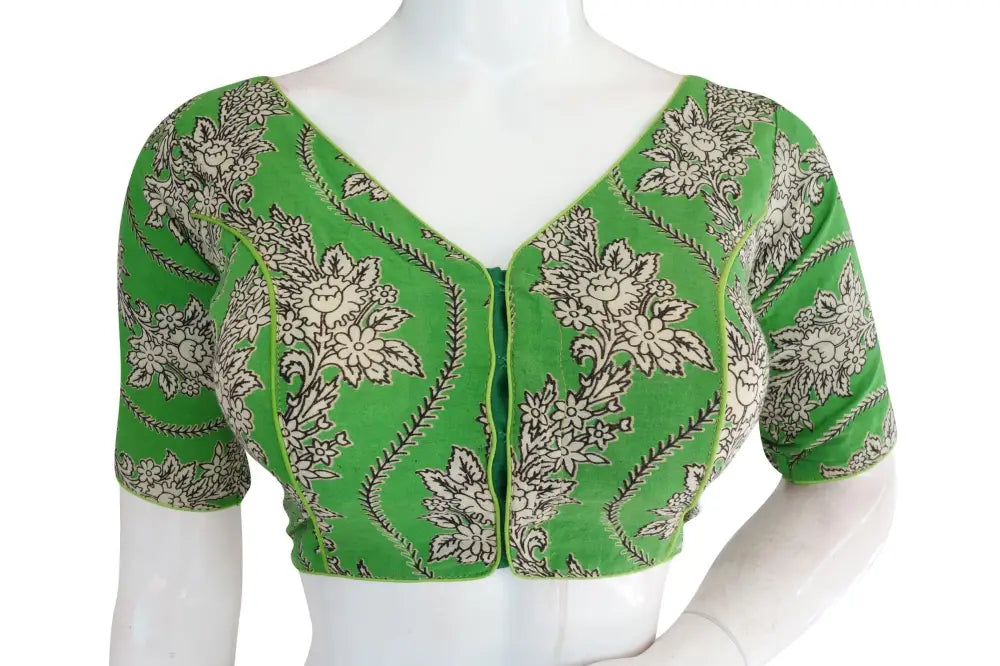 Vibrant Kalamkari V-neck Designer Blouse, Ready-to-Wear Elegance - D3blouses