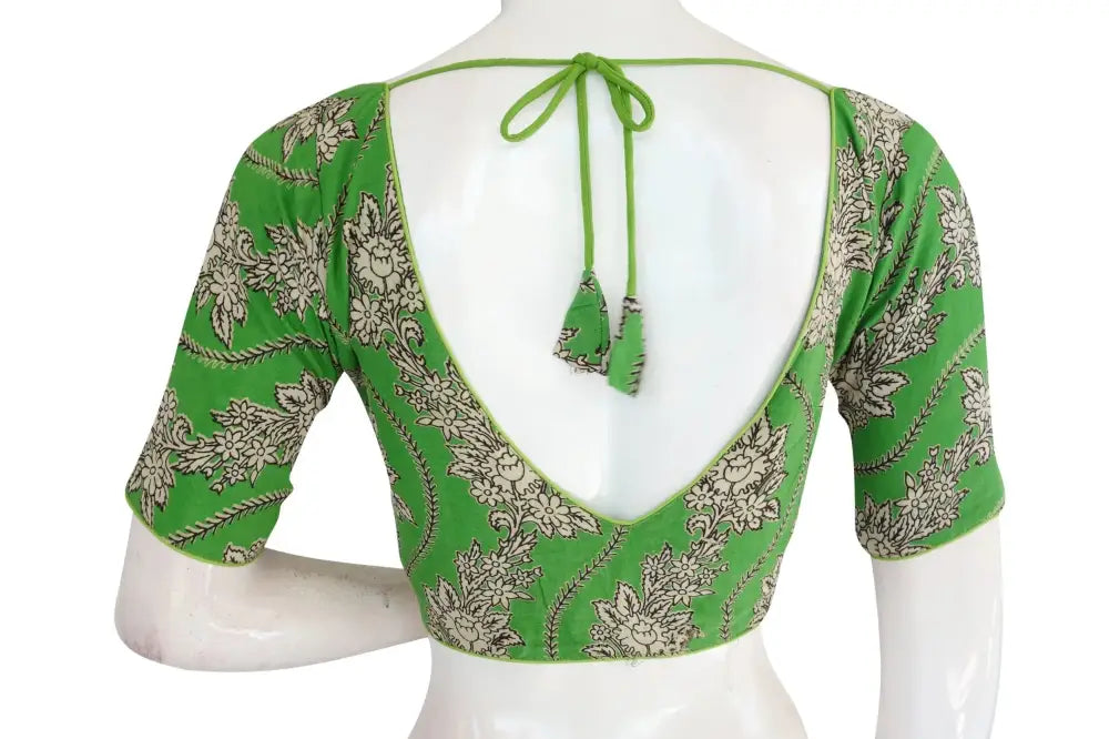 Vibrant Kalamkari V-neck Designer Blouse, Ready-to-Wear Elegance - D3blouses