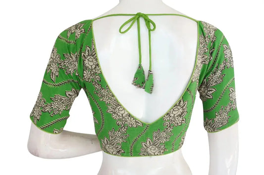 Vibrant Kalamkari V-neck Designer Blouse, Ready-to-Wear Elegance - D3blouses