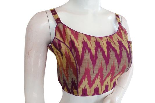 Vibrant Multi Ikkat Silk Designer Blouse - Spaghetti Strap Elegance - D3blouses