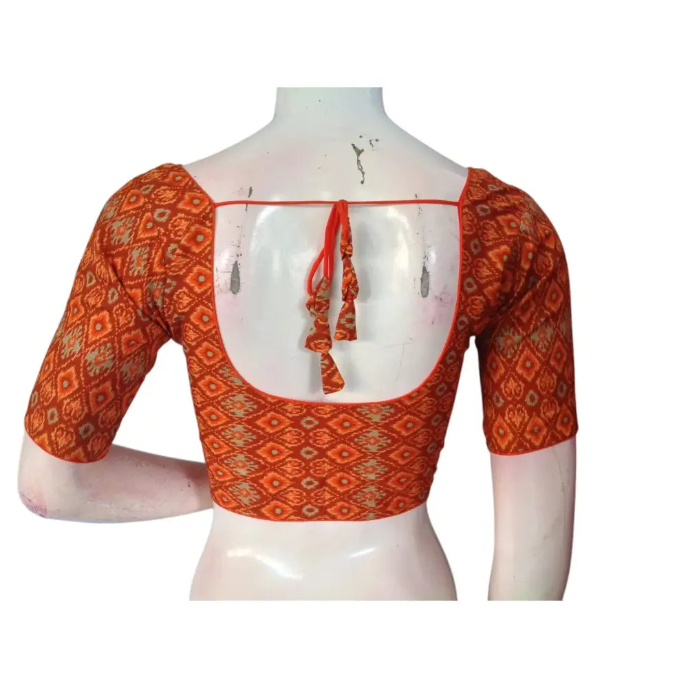 Vibrant Orange Color Cotton Ready made Saree Blouse: Sunny Disposition - D3blouses