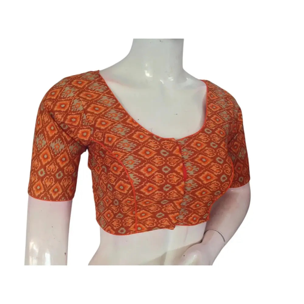 Vibrant Orange Color Cotton Ready made Saree Blouse: Sunny Disposition - D3blouses