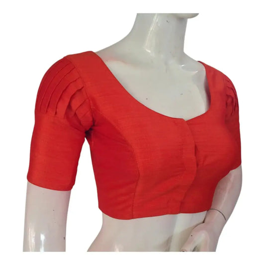 Vibrant Orange Color Plain Puff Sleeve Ready made Saree Blouse - D3blouses