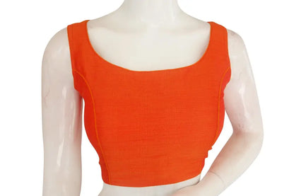 Vibrant Orange, Plain Silk Designer Readymade Blouse - D3blouses