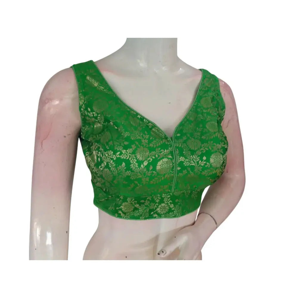 Vibrant Parrot Green Banarasi Silk Readymade Saree Blouse: A Burst of Color - D3blouses