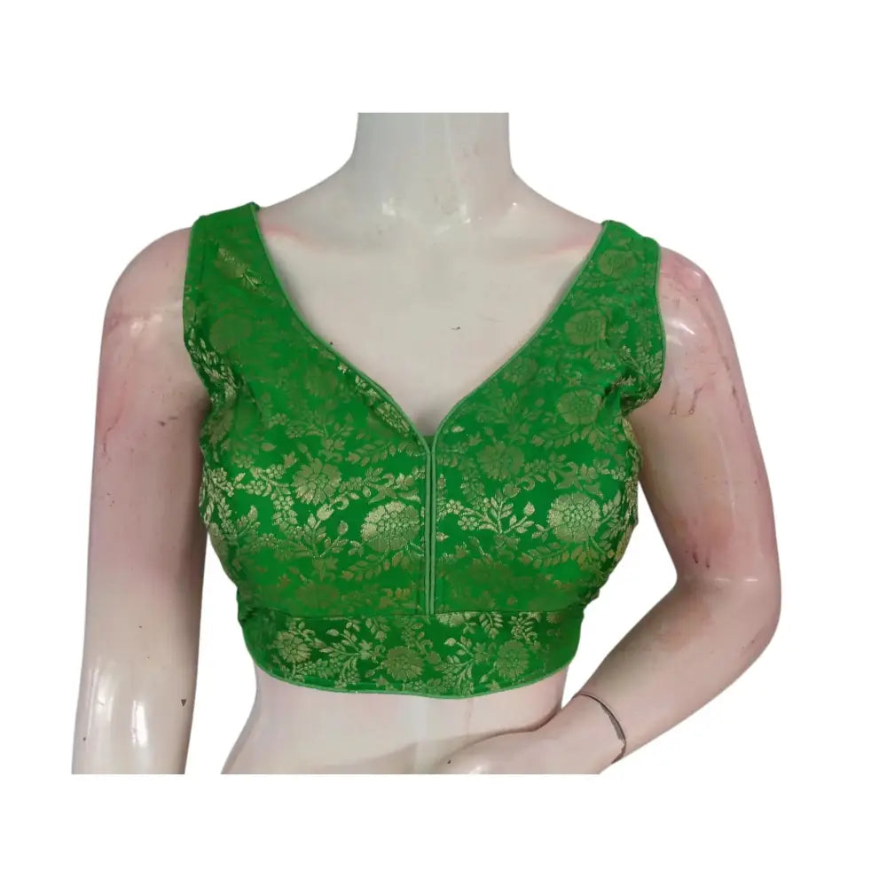 Vibrant Parrot Green Banarasi Silk Readymade Saree Blouse: A Burst of Color - D3blouses