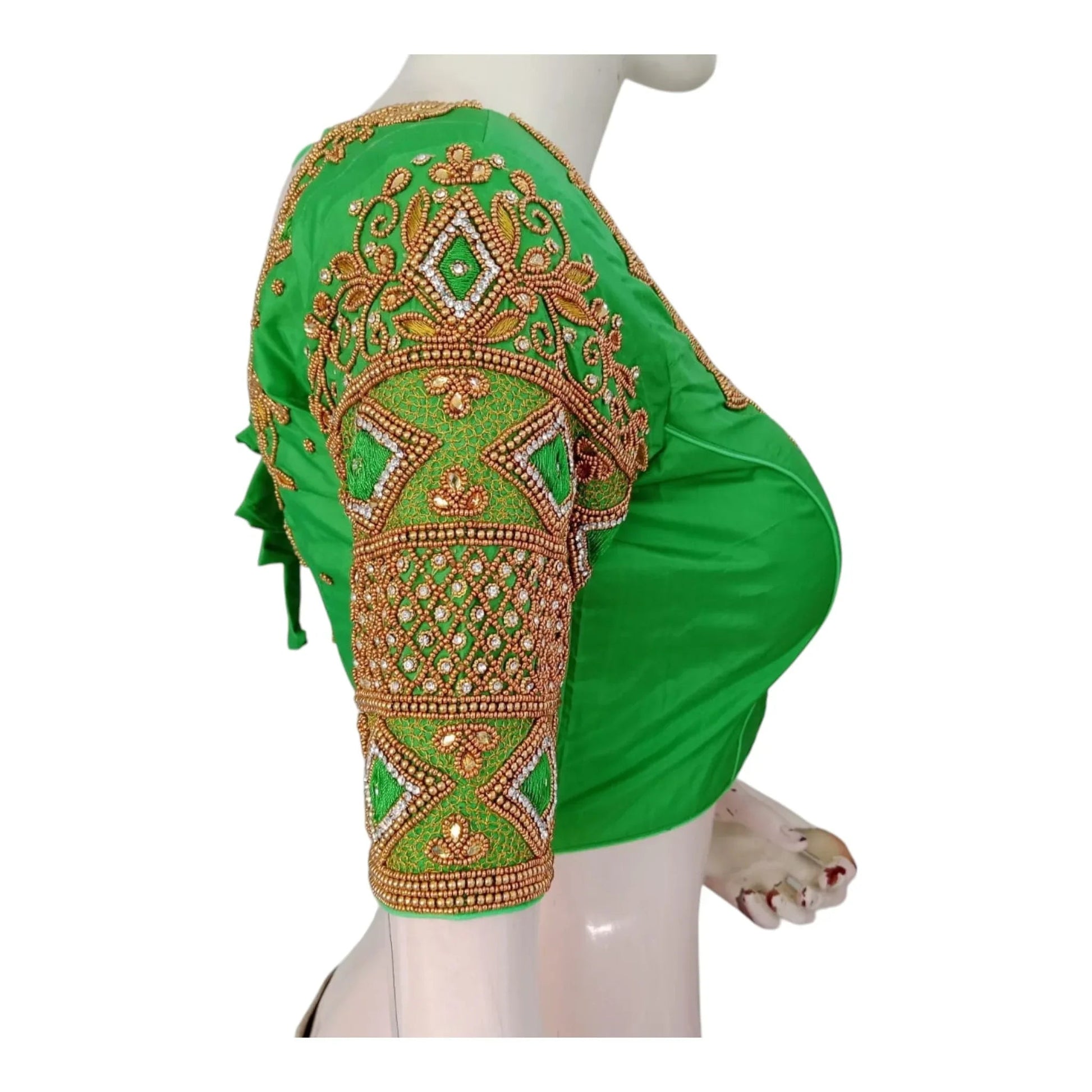 Vibrant Parrot Green Color Wedding Silk Saree Blouse - Handcrafted Elegance - D3blouses