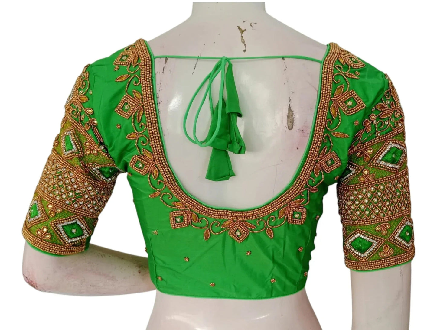 Vibrant Parrot Green Color Wedding Silk Saree Blouse - Handcrafted Elegance - D3blouses