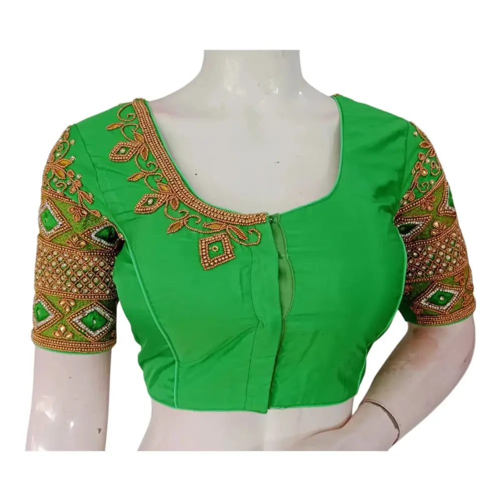 Vibrant Parrot Green Color Wedding Silk Saree Blouse - Handcrafted Elegance - D3blouses