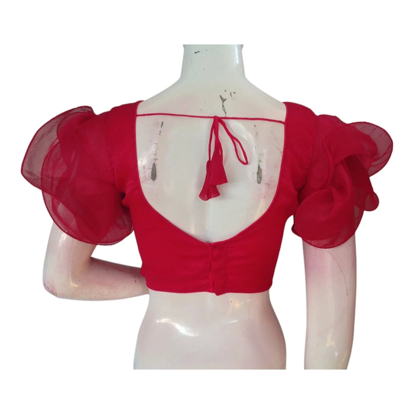 Vibrant Raspberry Organza Ruffle Blouse | Modern Saree Top | Festive Choli - D3blouses