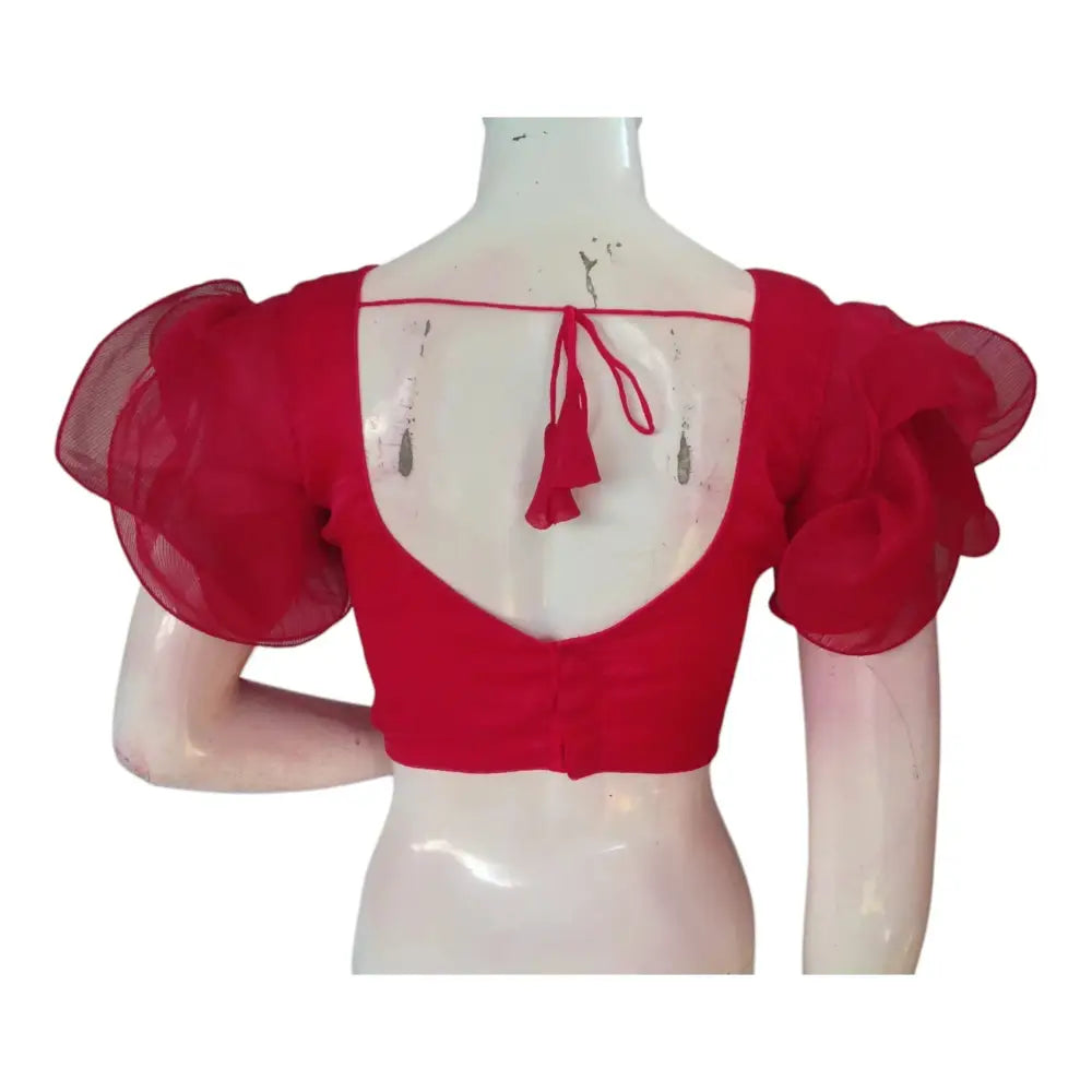 Vibrant Raspberry Organza Ruffle Blouse | Modern Saree Top | Festive Choli - D3blouses