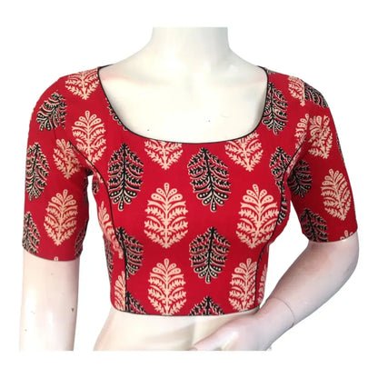 Vibrant Red High Neck Saree Blouse | Ready made | Exquisite Indian Craftsmanship - D3blouses