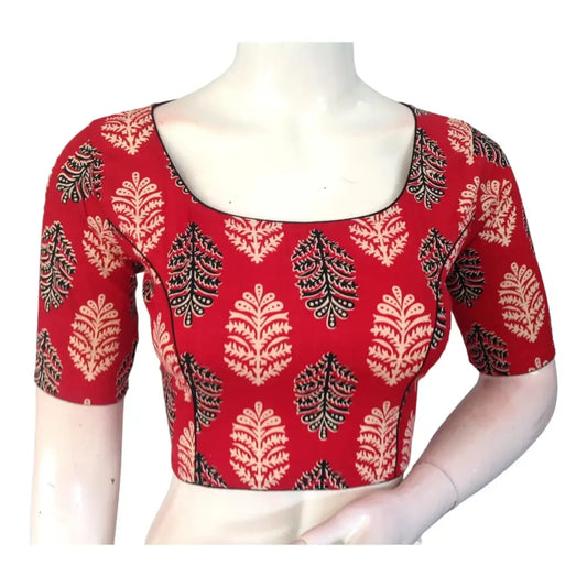 Vibrant Red High Neck Saree Blouse | Ready made | Exquisite Indian Craftsmanship - D3blouses