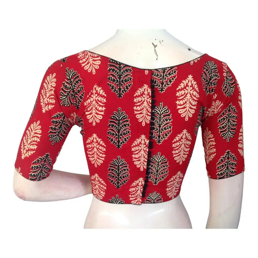 Vibrant Red High Neck Saree Blouse | Ready made | Exquisite Indian Craftsmanship - D3blouses
