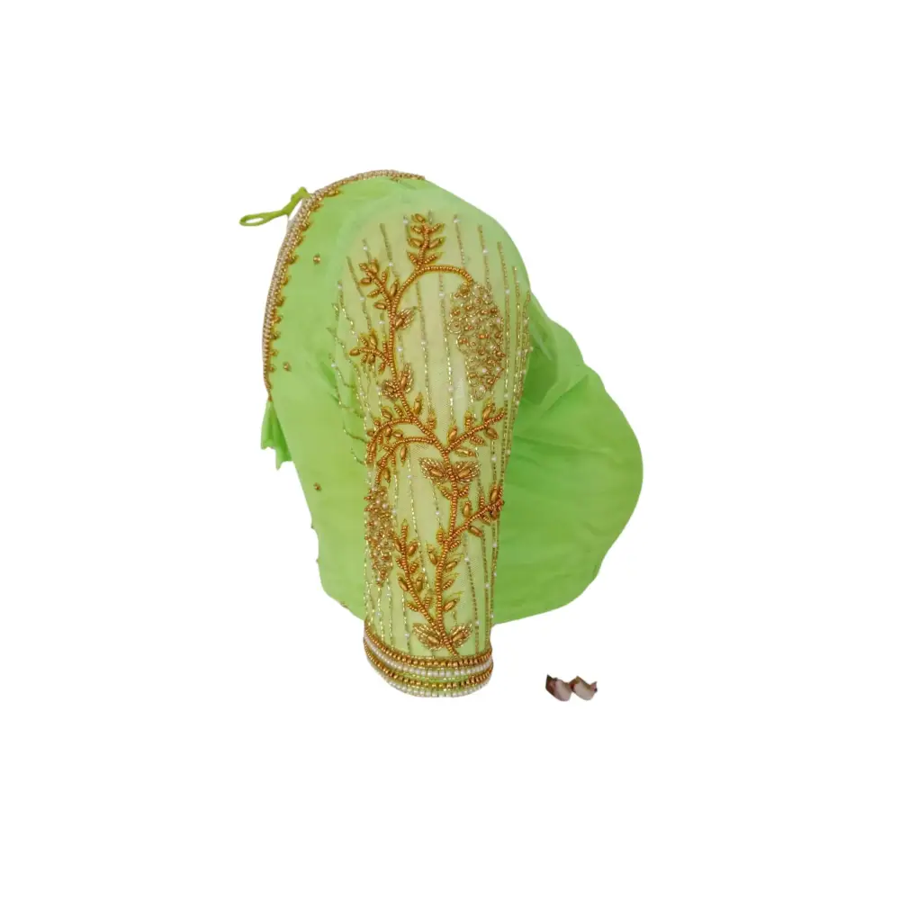 Vibrant Verdant: Parrot Green Netted Aari Handwork Wedding Saree Blouse - D3blouses