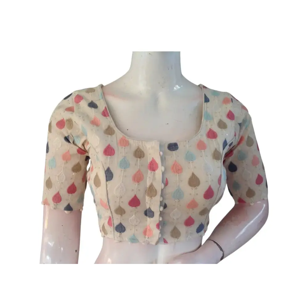 Vintage Vogue" Khadi Cotton Readymade Blouse: Retro Sequined Design - D3blouses