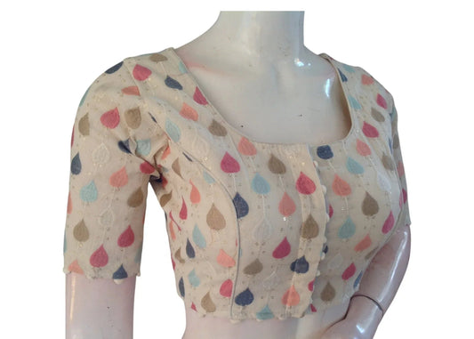 Vintage Vogue" Khadi Cotton Readymade Blouse: Retro Sequined Design - D3blouses
