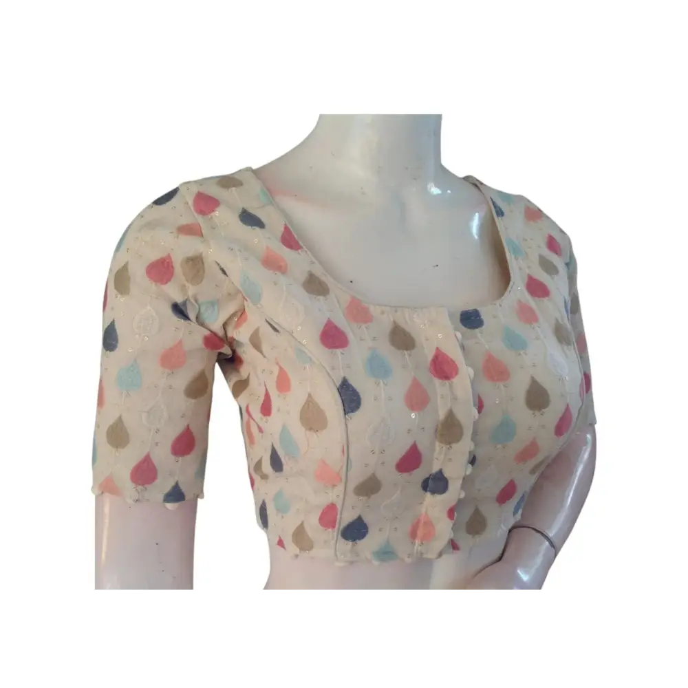 Vintage Vogue" Khadi Cotton Readymade Blouse: Retro Sequined Design - D3blouses