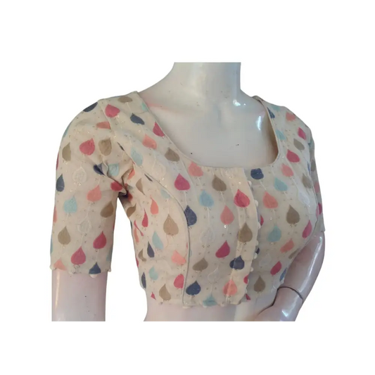 Vintage Vogue" Khadi Cotton Readymade Blouse: Retro Sequined Design - D3blouses