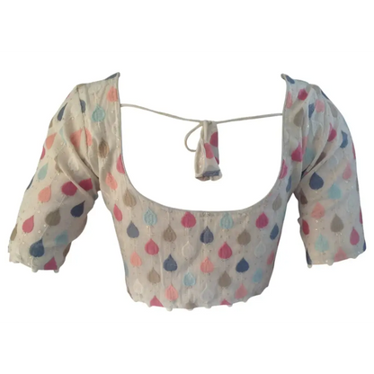 Vintage Vogue" Khadi Cotton Readymade Blouse: Retro Sequined Design - D3blouses