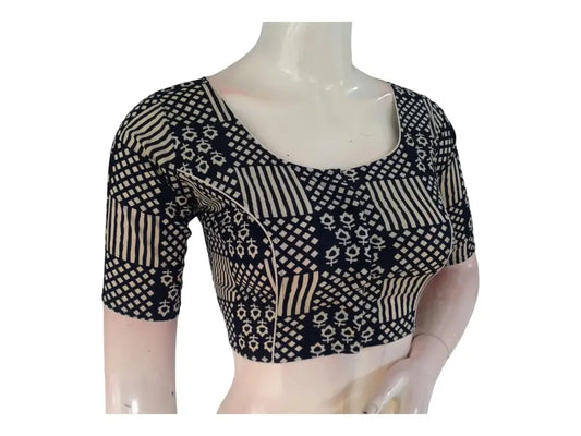 Wardrobe Staple: Navy Blue High-Neck Cotton Blouse - D3blouses