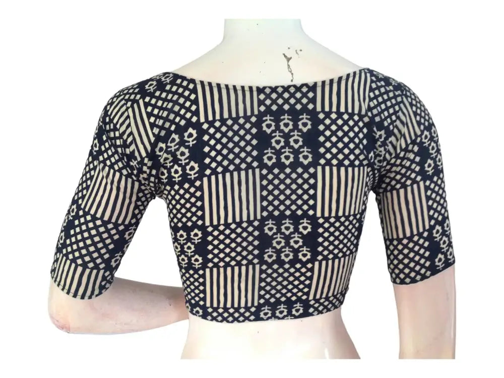 Wardrobe Staple: Navy Blue High-Neck Cotton Blouse - D3blouses