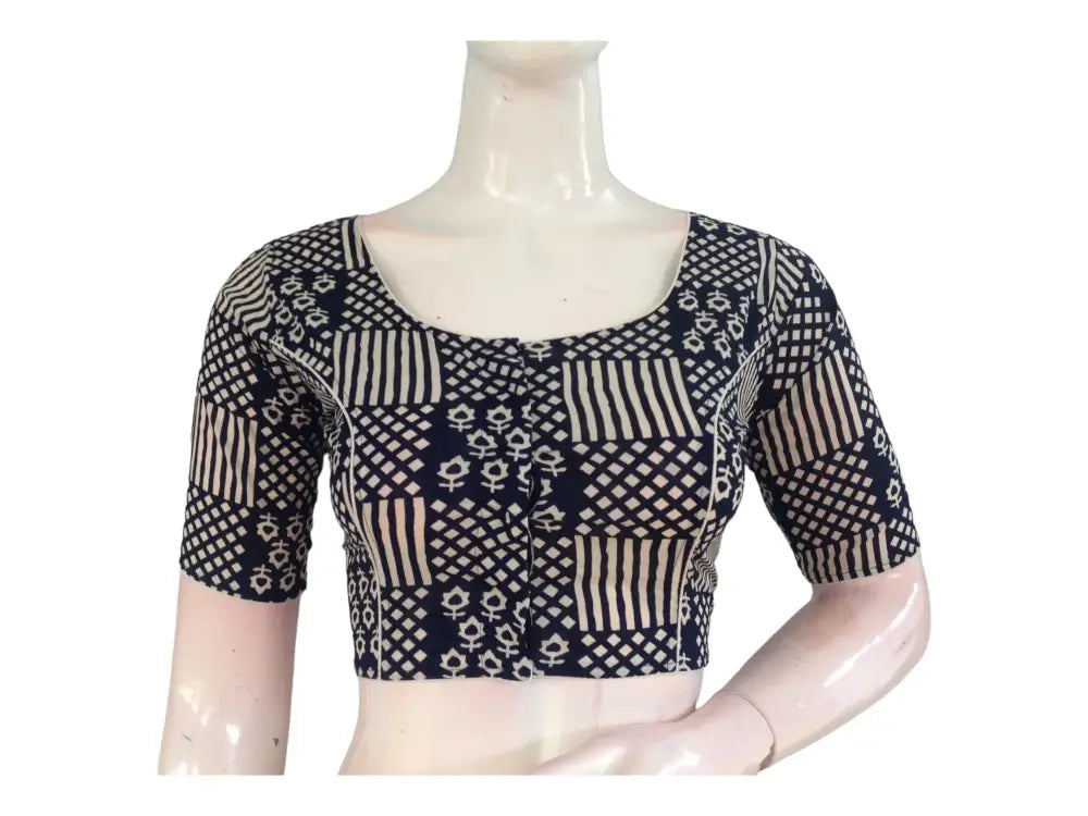 Wardrobe Staple: Navy Blue High-Neck Cotton Blouse - D3blouses