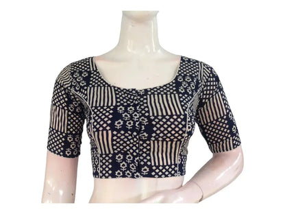 Wardrobe Staple: Navy Blue High-Neck Cotton Blouse - D3blouses