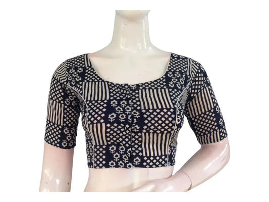 Wardrobe Staple: Navy Blue High-Neck Cotton Blouse - D3blouses