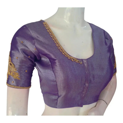 Wedding Perfection: Lavender Aari Handwork Tissue Silk Blouse - D3blouses