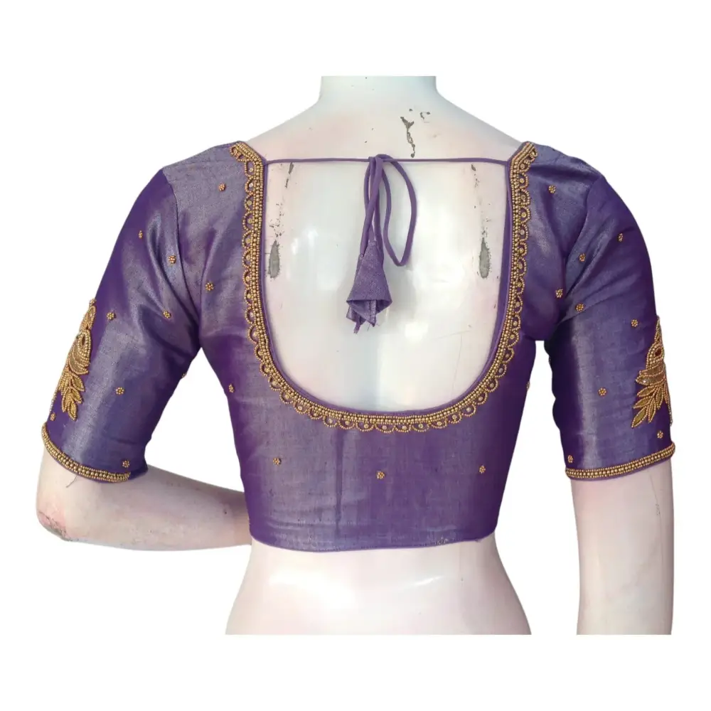 Wedding Perfection: Lavender Aari Handwork Tissue Silk Blouse - D3blouses