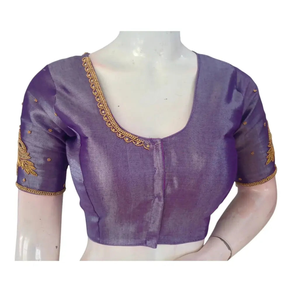Wedding Perfection: Lavender Aari Handwork Tissue Silk Blouse - D3blouses
