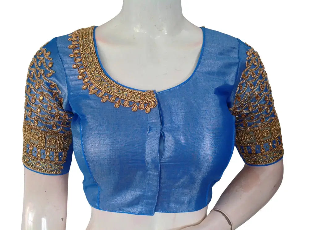 Wedding Silk Saree Blouse | Designer Bridal Readymade Choli | Luxury Indian Ethnic Wear | Multiple Colors - Blue / 36