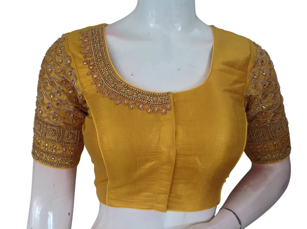 Wedding Silk Saree Blouse | Designer Bridal Readymade Choli | Luxury Indian Ethnic Wear | Multiple Colors - Mustard