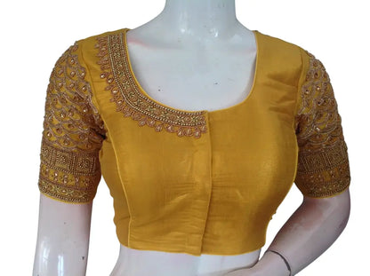 Wedding Silk Saree Blouse | Designer Bridal Readymade Choli | Luxury Indian Ethnic Wear | Multiple Colors - Mustard