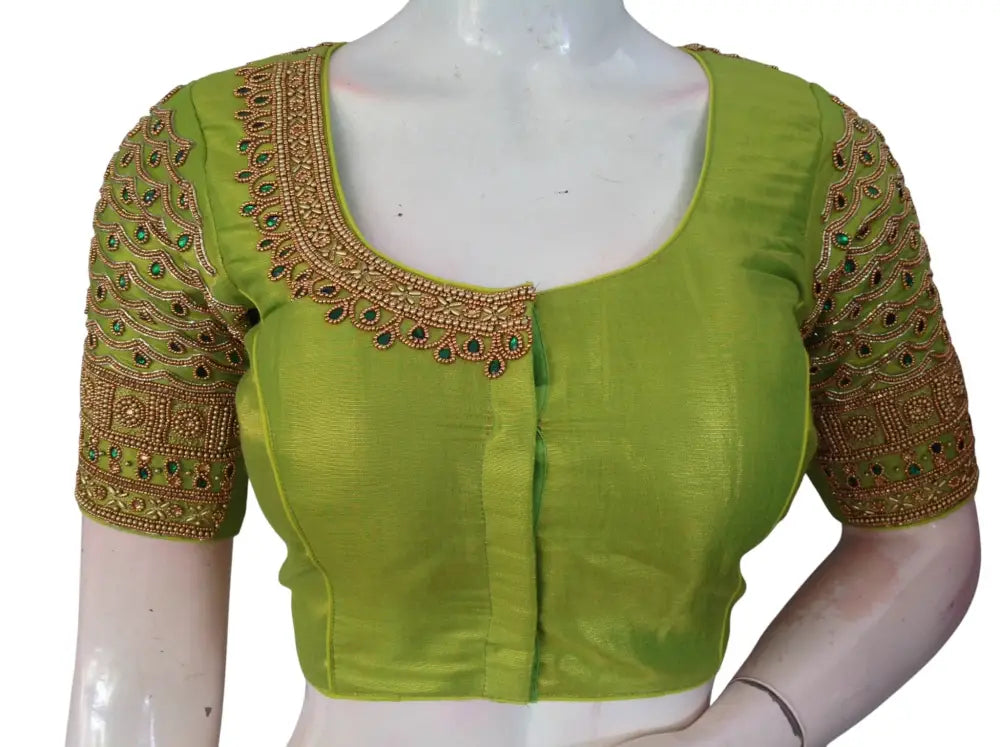 Wedding Silk Saree Blouse | Designer Bridal Readymade Choli | Luxury Indian Ethnic Wear | Multiple Colors - Green / 36