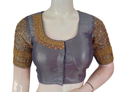 Wedding Silk Saree Blouse | Designer Bridal Readymade Choli | Luxury Indian Ethnic Wear | Multiple Colors - Grey / 36
