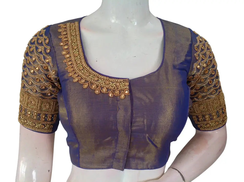 Wedding Silk Saree Blouse | Designer Bridal Readymade Choli | Luxury Indian Ethnic Wear | Multiple Colors - Bluish