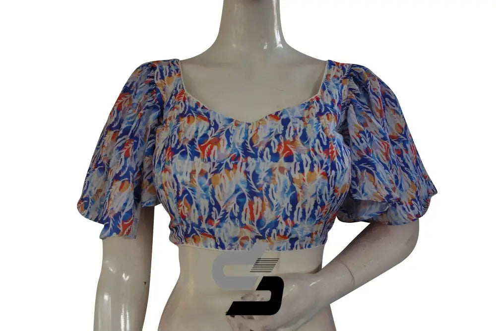 Whispering Ivory, Off-White Designer Organza Ruffle Sleeve Saree Blouse - D3blouses